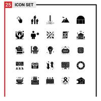 Pictogram Set of 25 Simple Solid Glyphs of mountains camping employee draw pen Editable Vector Design Elements