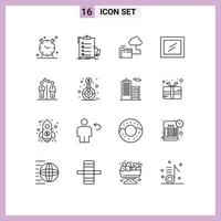 Set of 16 Vector Outlines on Grid for couple men clipboard mirror file Editable Vector Design Elements