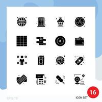 Group of 16 Solid Glyphs Signs and Symbols for books grid cupcake float fire Editable Vector Design Elements