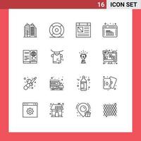 User Interface Pack of 16 Basic Outlines of passport web app programming coding Editable Vector Design Elements