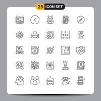 25 User Interface Line Pack of modern Signs and Symbols of compass shopping chicken payment banking Editable Vector Design Elements