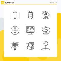 Pack of 9 creative Outlines of direction job camera reel speaker computer Editable Vector Design Elements