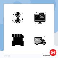 4 Universal Solid Glyphs Set for Web and Mobile Applications bathroom memory solid security delivery truck Editable Vector Design Elements