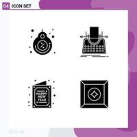 Pack of 4 Modern Solid Glyphs Signs and Symbols for Web Print Media such as label writer tag blog greetings Editable Vector Design Elements