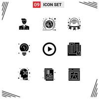 9 Thematic Vector Solid Glyphs and Editable Symbols of multimedia thinking day solutions badge Editable Vector Design Elements