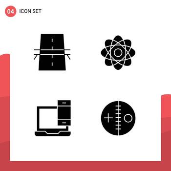 moderno conjunto de sólido glifos pictografía de puente computadora cuadrícula bioquímica ordenador portátil editable vector diseño elementos