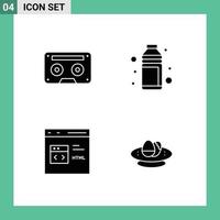 Universal Icon Symbols Group of 4 Modern Solid Glyphs of analog summer music beach code Editable Vector Design Elements