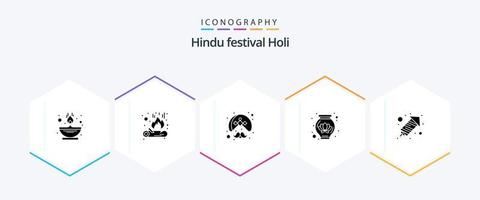 Holi 25 Glyph icon pack including celebration. rocket. man. decoration. pot vector