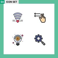 4 Universal Filledline Flat Color Signs Symbols of wifi light bulb heart lefts solution Editable Vector Design Elements