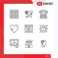 Set of 9 Modern UI Icons Symbols Signs for website page school internet study Editable Vector Design Elements