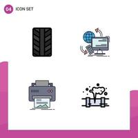 Filledline Flat Color Pack of 4 Universal Symbols of tires printing control security paper Editable Vector Design Elements