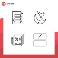 Pictogram Set of 4 Simple Filledline Flat Colors of document space strategy night document Editable Vector Design Elements