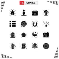 16 Thematic Vector Solid Glyphs and Editable Symbols of layout frame web collage bulb Editable Vector Design Elements