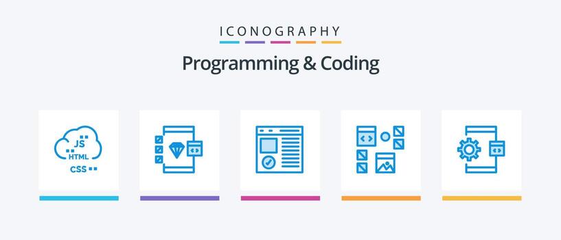programación y codificación azul 5 5 icono paquete incluso desarrollo. diseño. desarrollar. página. desarrollar. creativo íconos diseño vector