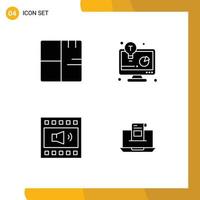 Set of 4 Vector Solid Glyphs on Grid for architecture amplifier map business idea open volume Editable Vector Design Elements