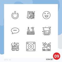 Pack of 9 creative Outlines of wifi modem chat comment bubble Editable Vector Design Elements