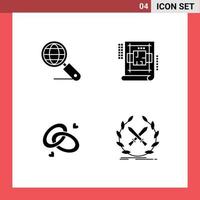 Pictogram Set of 4 Simple Solid Glyphs of globe engagment seo plan engagment ring Editable Vector Design Elements