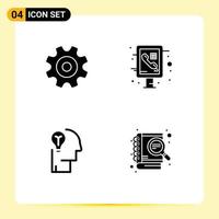 Pack of 4 Modern Solid Glyphs Signs and Symbols for Web Print Media such as cogs bulb wheel phone human Editable Vector Design Elements