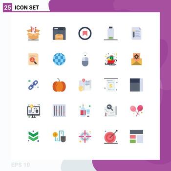 User Interface Pack of 25 Basic Flat Colors of text warning printer multimedia user Editable Vector Design Elements