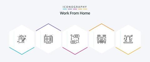 Work From Home 25 Line icon pack including worker. sofa. tutorial. notebook. web vector