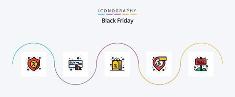 Black Friday Line Filled Flat 5 Icon Pack Including info board. shopping. discount. sale. discount vector