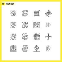 Group of 16 Modern Outlines Set for web internet wedding global server Editable Vector Design Elements