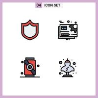 Filledline Flat Color Pack of 4 Universal Symbols of defense food document setting ancient Editable Vector Design Elements