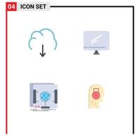 Pictogram Set of 4 Simple Flat Icons of cloud pc multimedia monitor holographic Editable Vector Design Elements