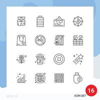 Modern Set of 16 Outlines Pictograph of share connectivity frame computing share picture Editable Vector Design Elements