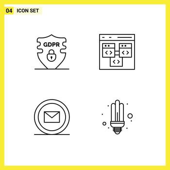 conjunto de 4 4 moderno ui íconos símbolos señales para datos desarrollo seguridad codificación en línea editable vector diseño elementos