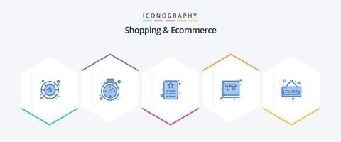 Shopping and Ecommerce 25 Blue icon pack including close. package. card. ecommerce. identity vector