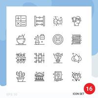 Pack of 16 Modern Outlines Signs and Symbols for Web Print Media such as science education expansion and innovation personal data protection rice chinese Editable Vector Design Elements