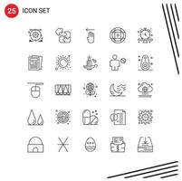 25 User Interface Line Pack of modern Signs and Symbols of wristwatch clock finger sport ball Editable Vector Design Elements