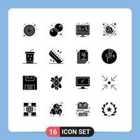 Group of 16 Modern Solid Glyphs Set for drink target discount hr business Editable Vector Design Elements