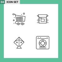 Mobile Interface Line Set of 4 Pictograms of cart release basket business festival Editable Vector Design Elements