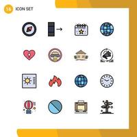 Set of 16 Modern UI Icons Symbols Signs for building column global patient love Editable Creative Vector Design Elements