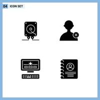 Modern Set of 4 Solid Glyphs Pictograph of music keayboard play user book Editable Vector Design Elements