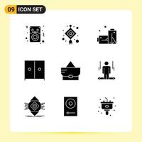 9 Universal Solid Glyphs Set for Web and Mobile Applications user fashion batteries bag interior Editable Vector Design Elements