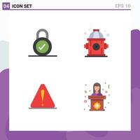 User Interface Pack of 4 Basic Flat Icons of lock logistic fire alert speech Editable Vector Design Elements