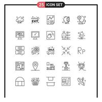 Mobile Interface Line Set of 25 Pictograms of brain open mind analytics mind report Editable Vector Design Elements