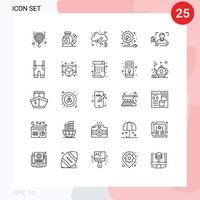 Group of 25 Lines Signs and Symbols for scanning recognition share fingerprint power Editable Vector Design Elements