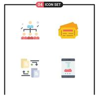 Mobile Interface Flat Icon Set of 4 Pictograms of business document share station mobile app store Editable Vector Design Elements