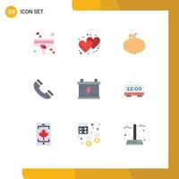 9 Universal Flat Color Signs Symbols of battery ui cucurbit phone call Editable Vector Design Elements