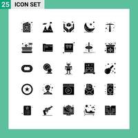 Group of 25 Solid Glyphs Signs and Symbols for hard work night best star moon Editable Vector Design Elements