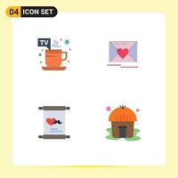 Pictogram Set of 4 Simple Flat Icons of cup love tv break heart day Editable Vector Design Elements