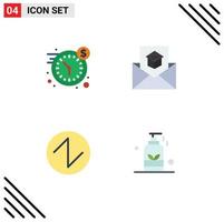 Pictogram Set of 4 Simple Flat Icons of clock sound time email wave Editable Vector Design Elements