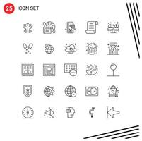 User Interface Pack of 25 Basic Lines of creative balance mobile script document Editable Vector Design Elements