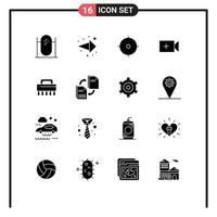 16 User Interface Solid Glyph Pack of modern Signs and Symbols of sharing cleaning target brush camera Editable Vector Design Elements