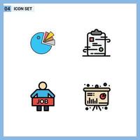 Set of 4 Modern UI Icons Symbols Signs for pie jobless diagram checklist office Editable Vector Design Elements