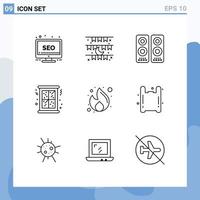 Group of 9 Outlines Signs and Symbols for business window eid snow speaker Editable Vector Design Elements